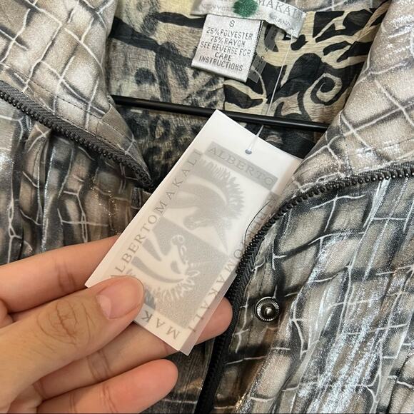 ALBERTO MAKALI GREY WHITE JACKET BUTTON UP TOP WOMEN SIZE SMALL NEW WITH TAG - Picture 6 of 8